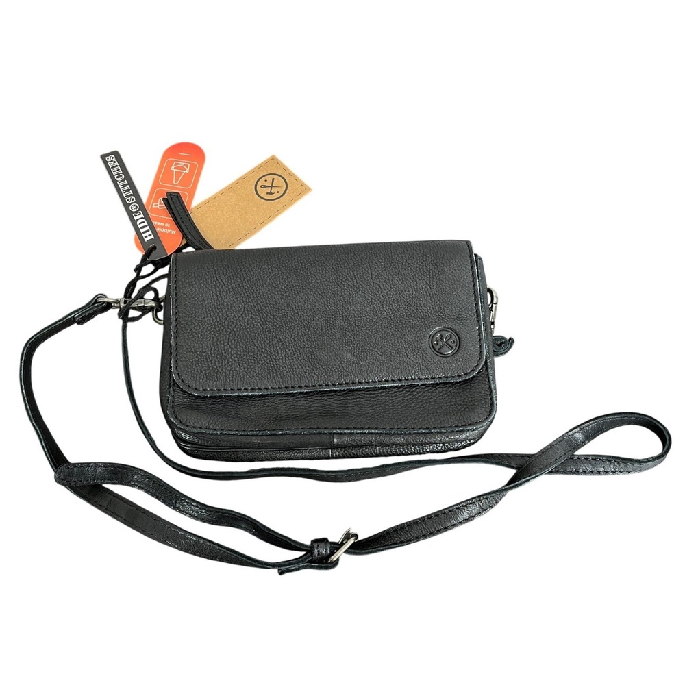 Hide & Stitches Black Pebbled Leather Crossbody Convertible Belt‎ Bag Small